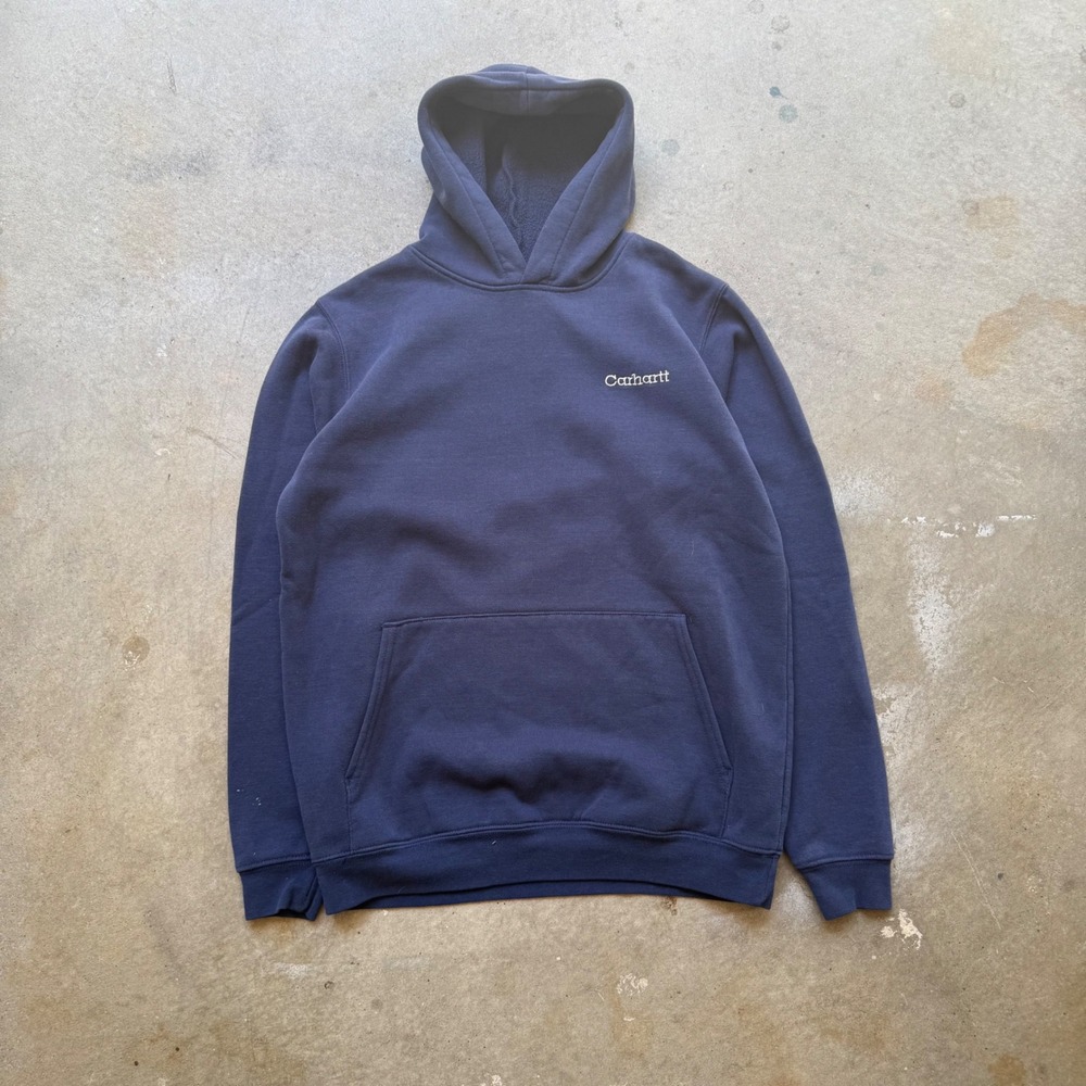 Vintage Carhartt Navy Pullover Hoodie Embroidered Mens Small